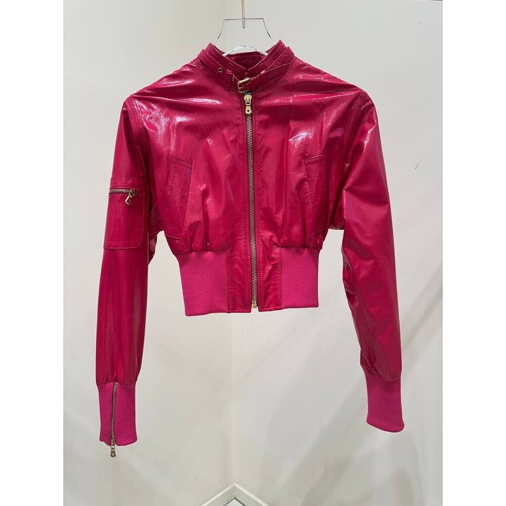 Dolce & Gabbana Fuchsia Cropped Leather Bomber Sz.40 - Picture 6 of 8